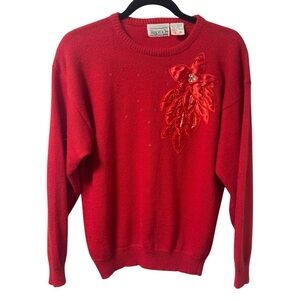 Tradition Sears Vintage Floral Embellished Sweater 1980s Sequin Womens Large